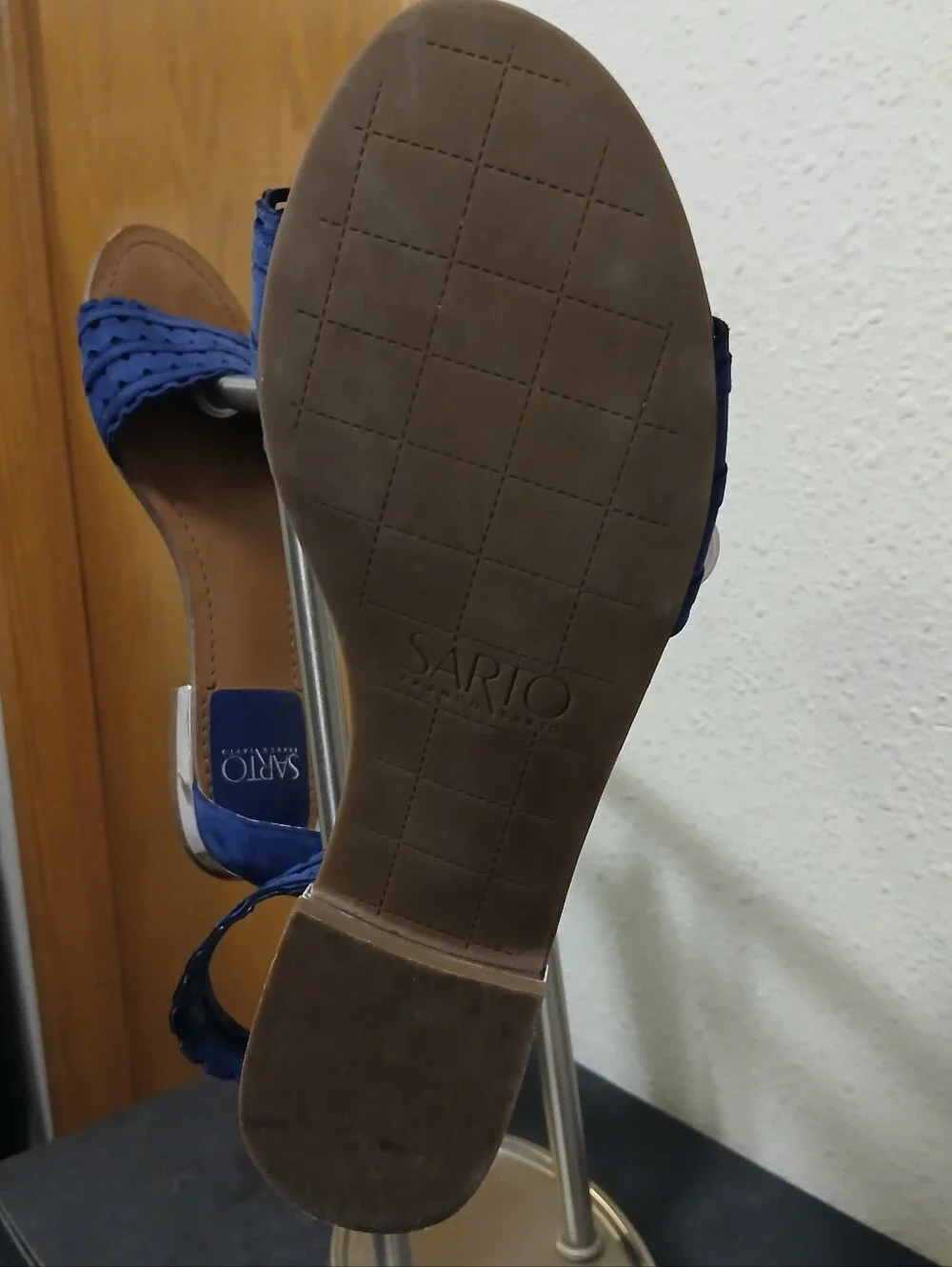 Franco Sarto Blue Suede Laser-Cut Ankle Zip Flat Sandals Size 8.5M